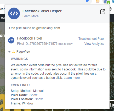 pixel facebook helper erreur